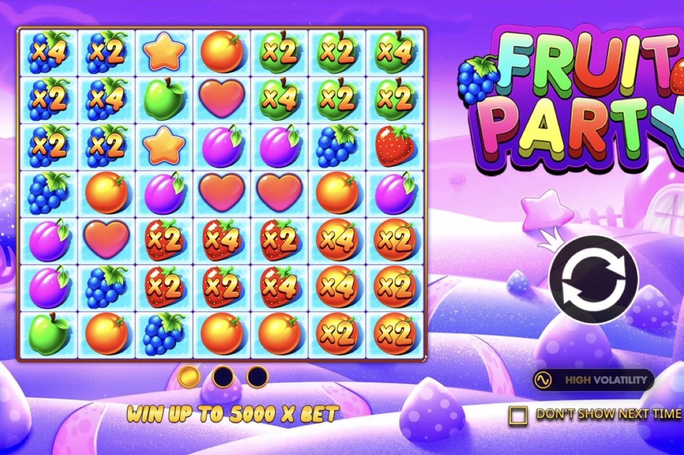 Fruit Party: кластерні виплати, каскади та множники
